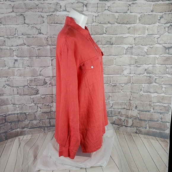 Chico's Linen Long Button Front Shirt Coral Size 3=XL Travel Breathable - Picture 6 of 12